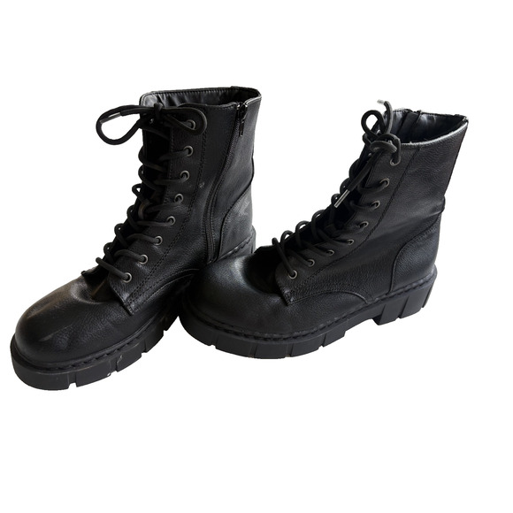 Mix No. 6 LINSTON Black Faux Leather Lace Up/Zip Round Toe Combat Boots Size 10 - Picture 1 of 9